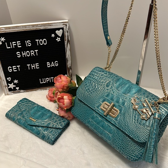 Brahmin 3pcs set Rosalie bag, Veronica wallet and copa tassel in green mermaid - Picture 3 of 15